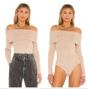 AFRM Hobbs Sweater Bodysuit in Marled Sand Size XL